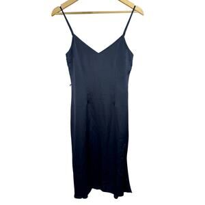 Abercrombie & Fitch Black Satin Slit Sleeveless Slip Midi Dress Womens Size XS